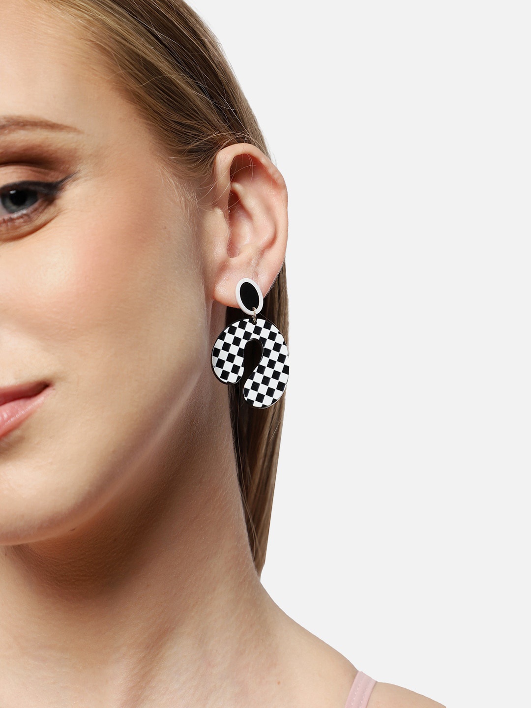 

SOHI Checked Contemporary Drop Earrings, Black