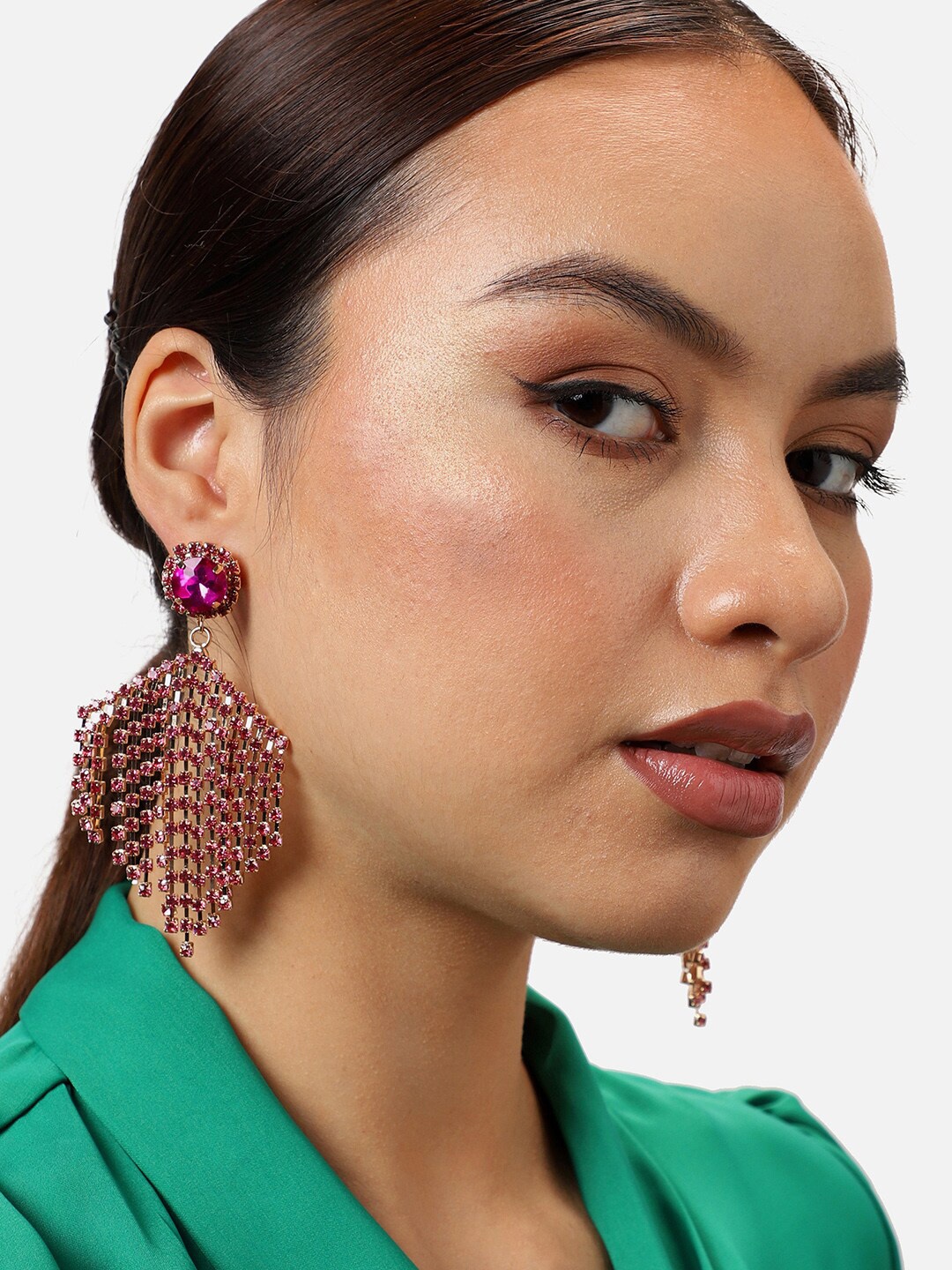 

SOHI Gold-Plated Contemporary Drop Earrings, Pink