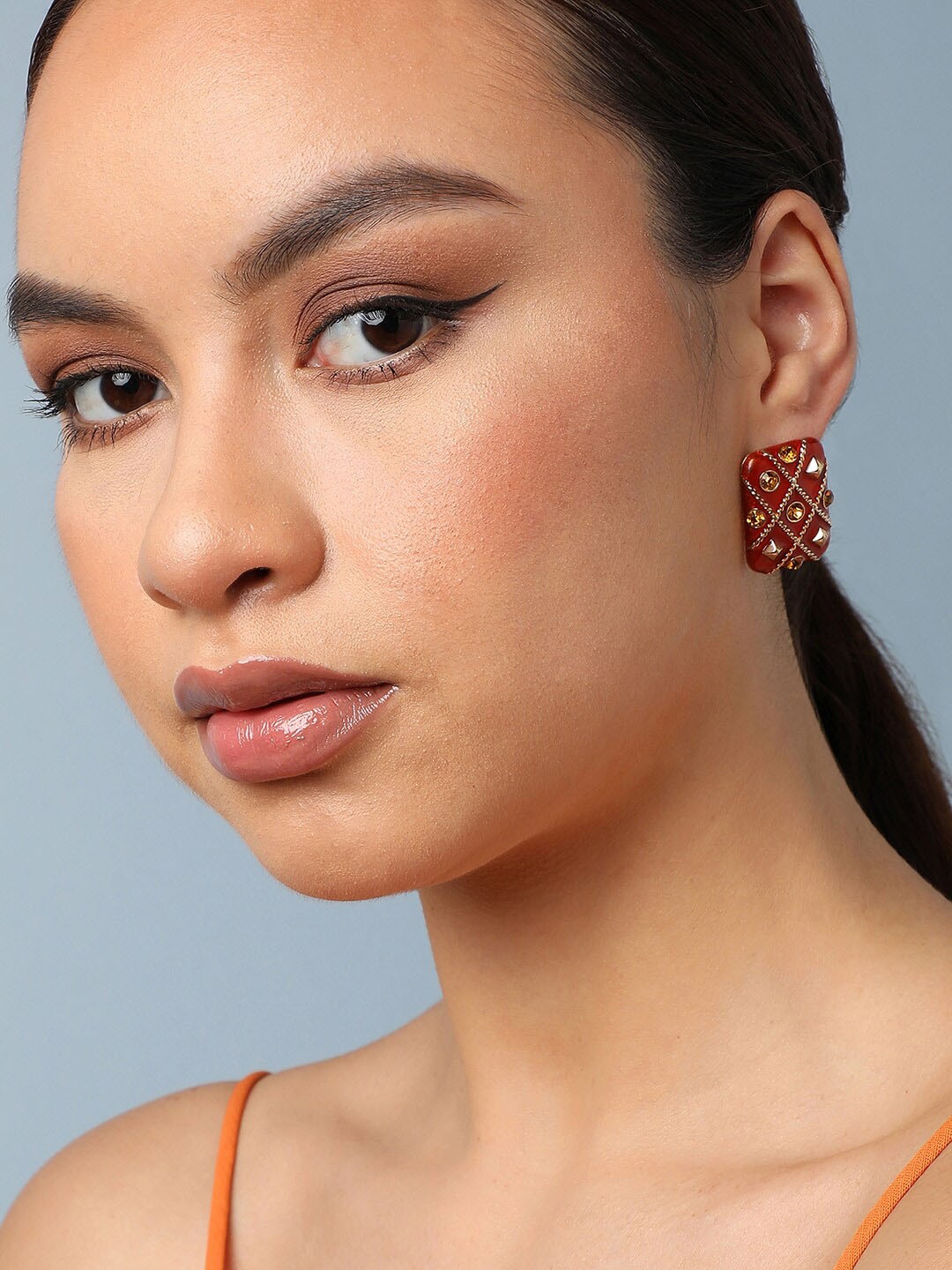 

SOHI Gold Plated Contemporary Studs Earrings, Brown