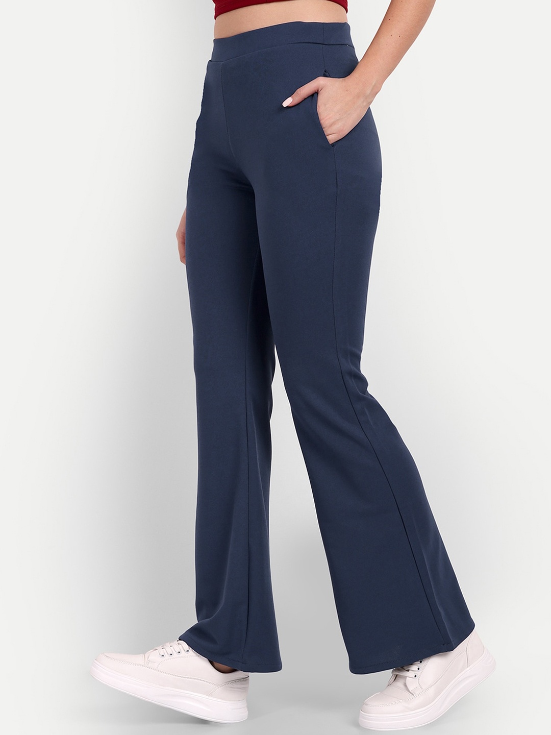 

Next One Women High-Rise Bootcut Flared Trousers, Navy blue