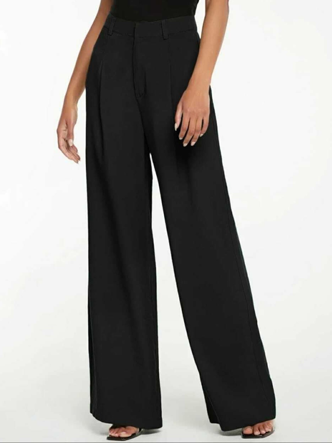 

Next One Women Flared High-Rise Easy Wash Parallel Trousers, Black