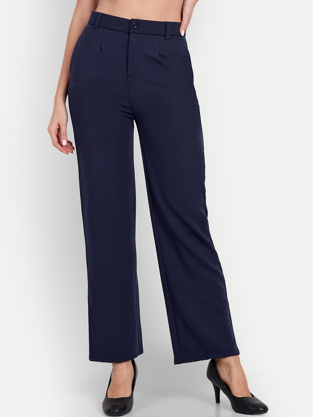 

Next One Women Straight Fit High-Rise Easy Wash Parallel Trousers, Navy blue