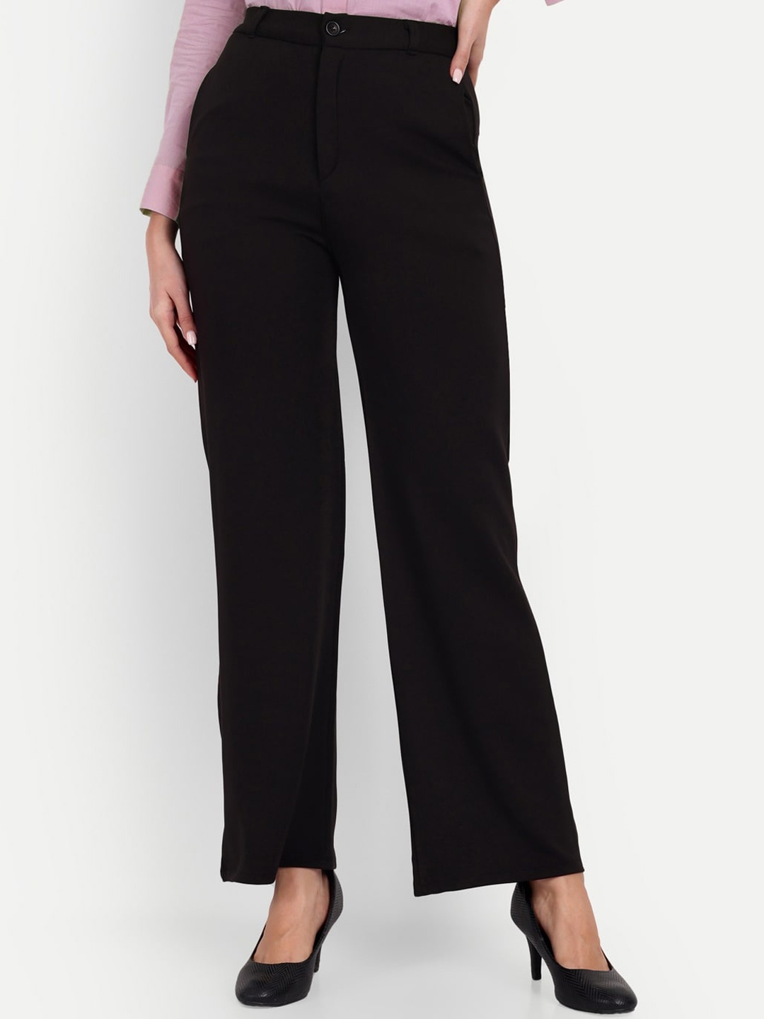 

Next One Women Straight Fit High-Rise Easy Wash Parallel Trousers, Black