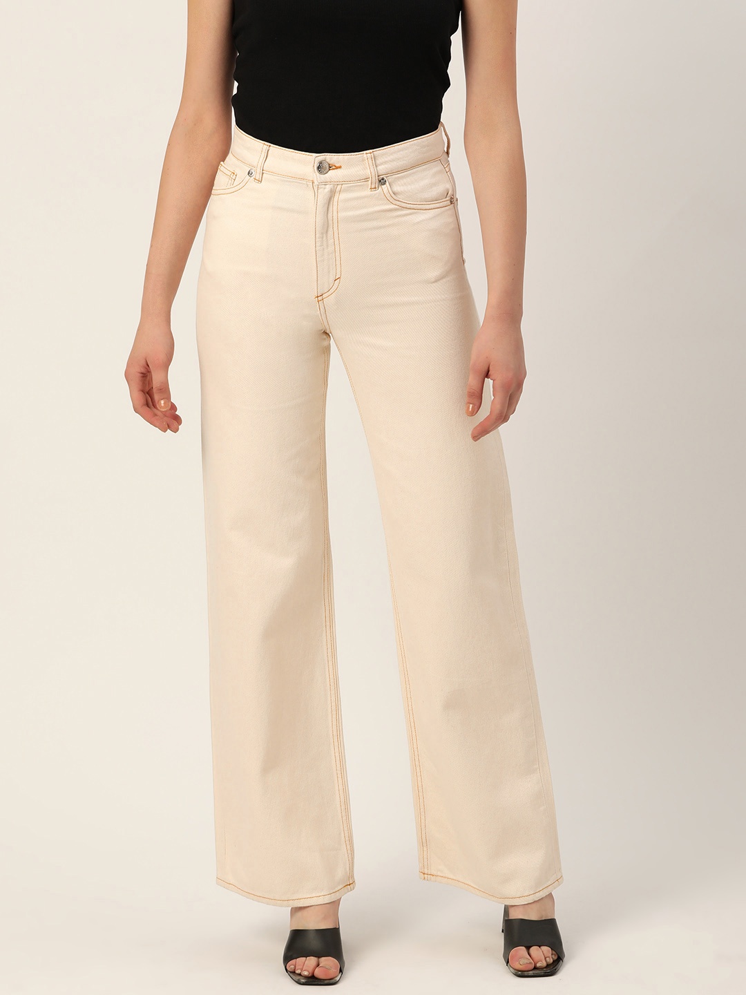 

Malachi Women Urban Flared High-Rise Pure Cotton Jeans, Beige
