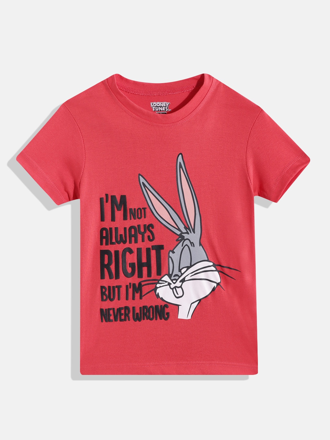 

Eteenz Girls Premium Cotton Bugs Bunny Printed T-shirt, Red