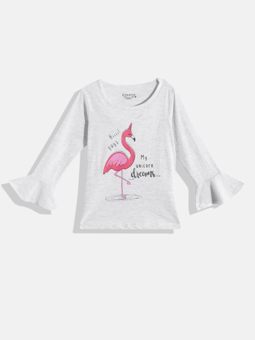 

Eteenz Girls Premium Cotton Graphic Printed Top, Grey melange