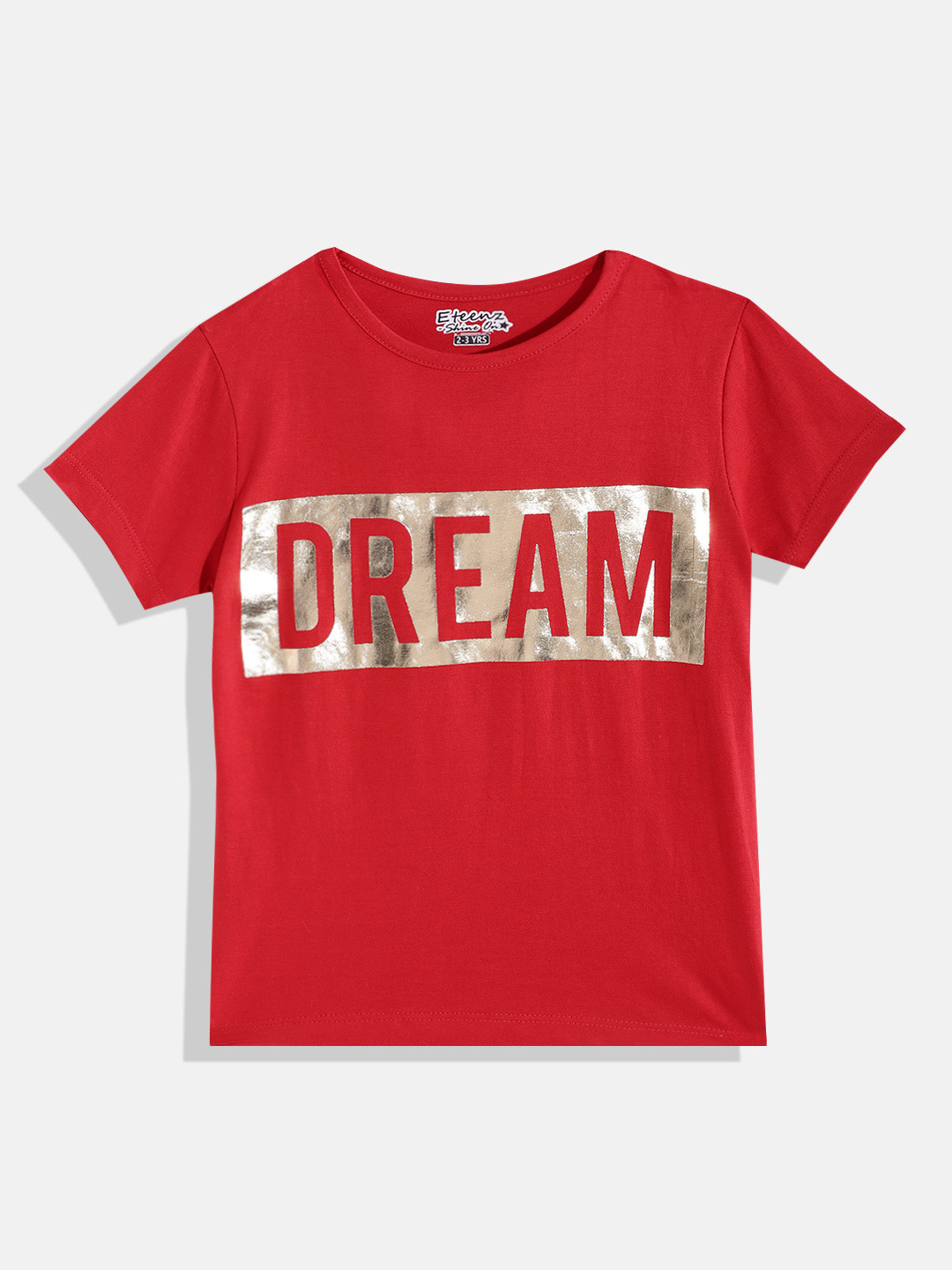 

Eteenz Girls Premium Cotton Typography Printed T-shirt, Red