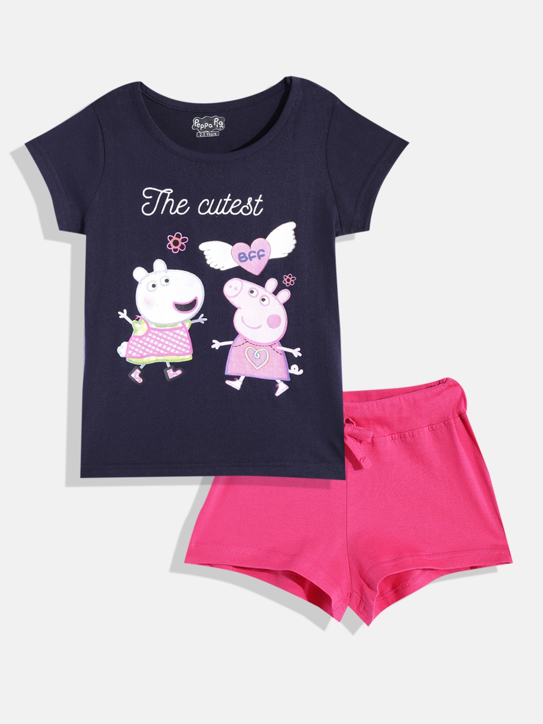 

Eteenz Girls Peppa Pig Print Premium Cotton T-shirt & Shorts, Navy blue