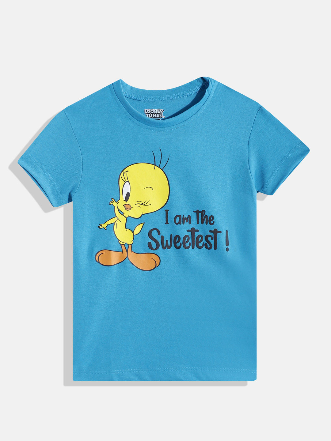 

Eteenz Girls Premium Cotton Tweety Printed T-shirt, Blue