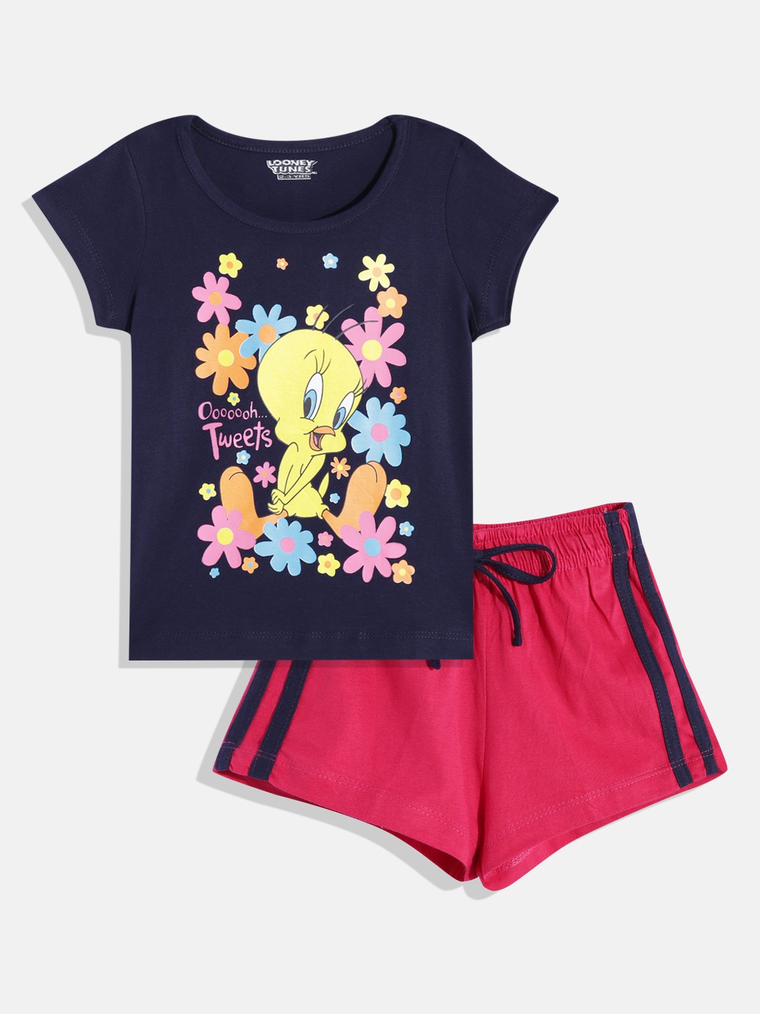 

Eteenz Girls Tweety Print Premium Cotton T-shirt & Shorts, Navy blue