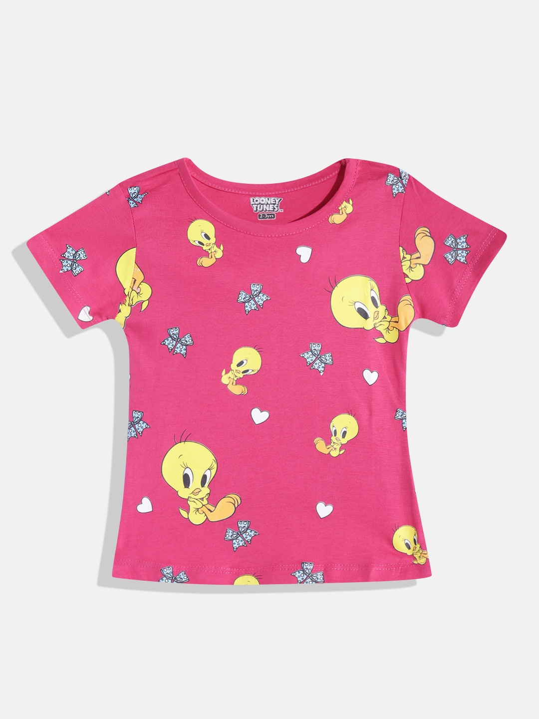 

Eteenz Girls Tweety Print Premium Cotton T-shirt, Fuchsia