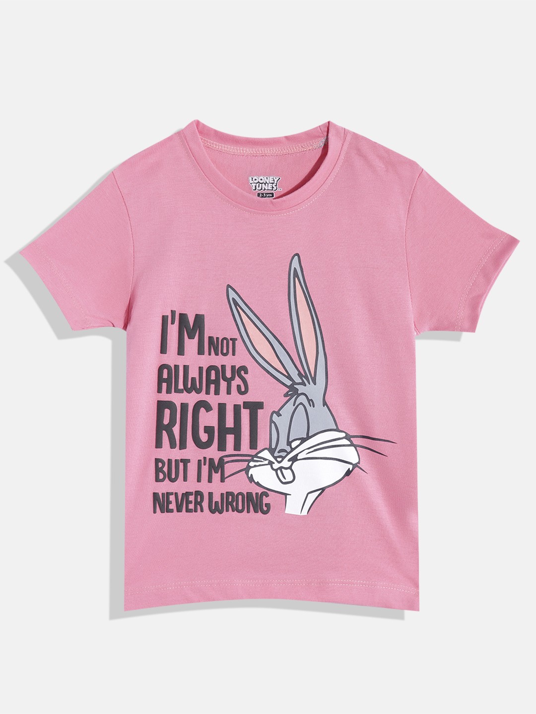 

Eteenz Girls Bugs Bunny Print Premium Cotton T-shirt, Pink