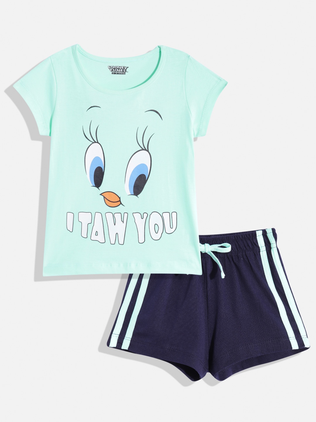 

Eteenz Girls Looney Toons Print Premium Cotton T-shirt & Shorts, Green
