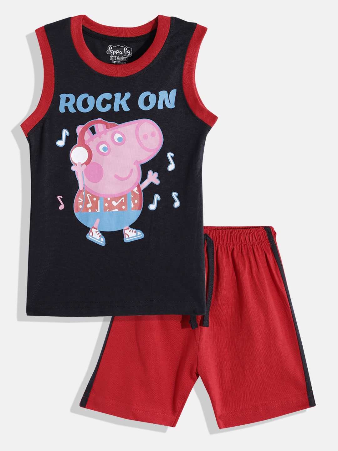 

Eteenz Infant Boys Premium Cotton Peppa Pig Print T-shirt With Shorts, Black