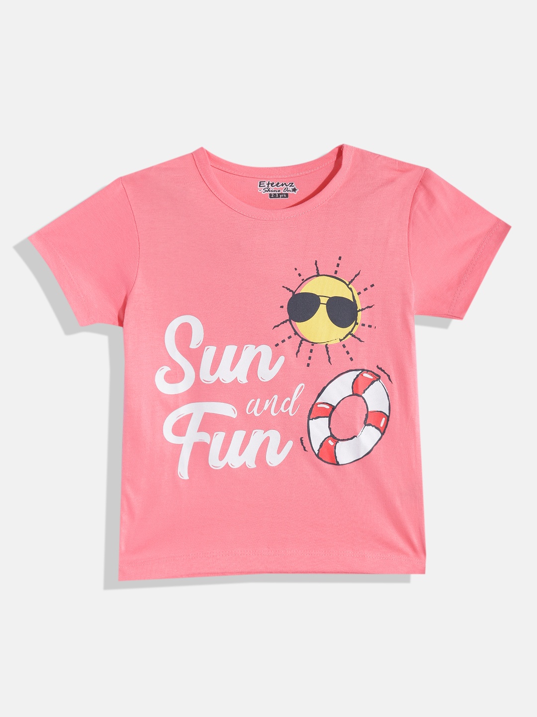 

Eteenz Girls Printed Premium Cotton T-shirt, Pink