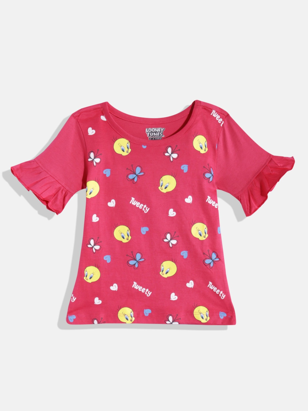

Eteenz Girls Tweety Print Premium Cotton T-shirt, Fuchsia
