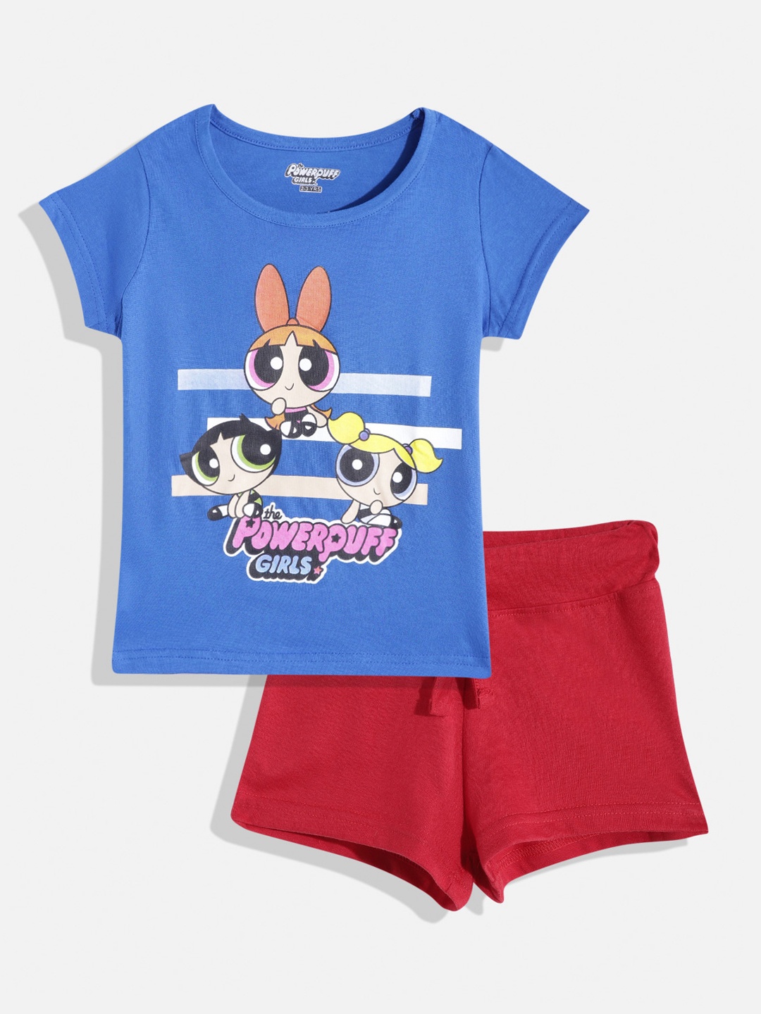 

Eteenz Powerpuff Girls Print Premium Cotton T-shirt & Shorts, Blue