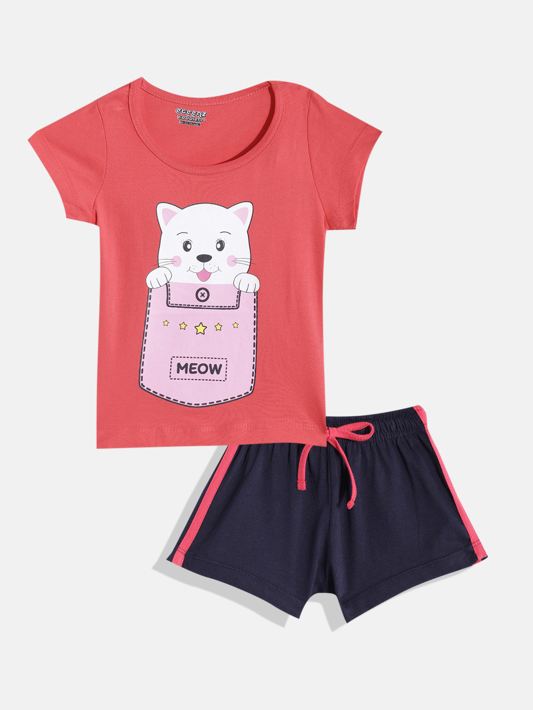 

Eteenz Infant Girls Premium Cotton Printed Top With Shorts, Peach