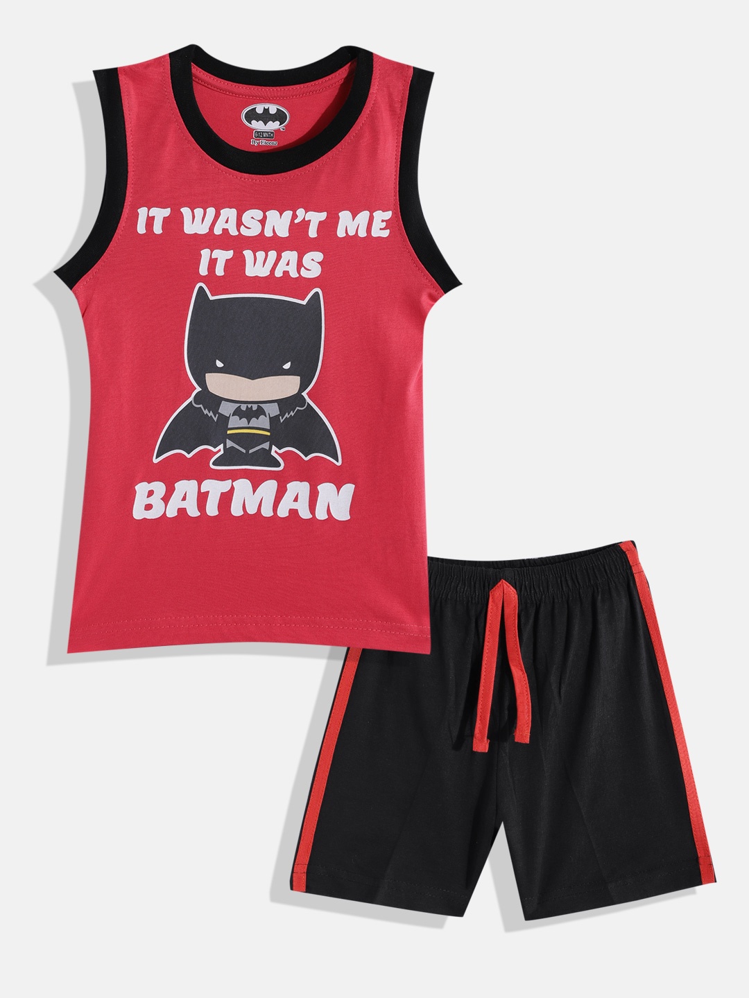 

Eteenz Infant Boys Batman Print Premium Cotton T-shirt with Shorts, Red