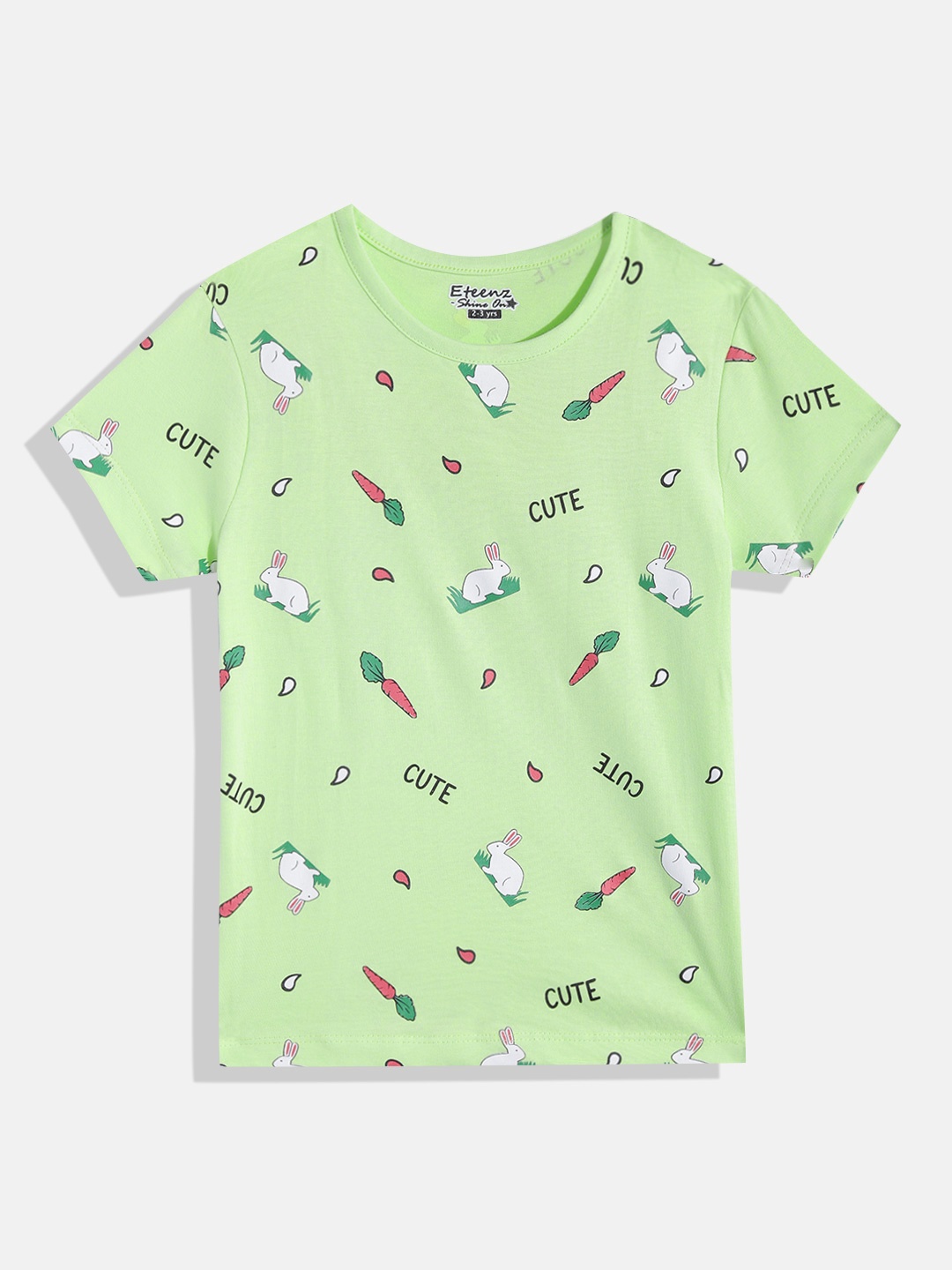 

Eteenz Girls Premium Cotton Conversational Printed T-shirt, Green