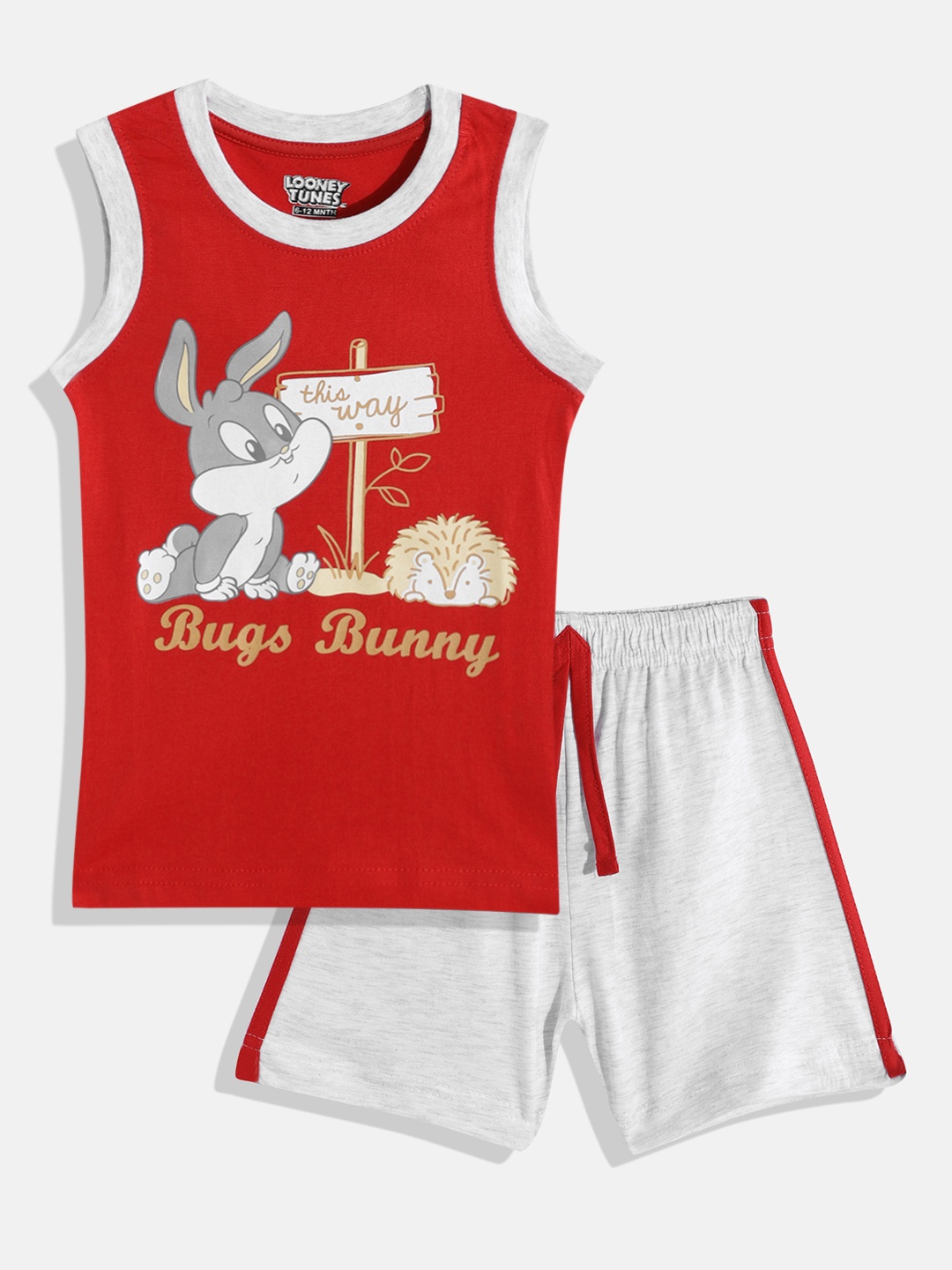 

Eteenz Infant Boys Bugs Bunny Print Premium Cotton T-shirt with Shorts, Red