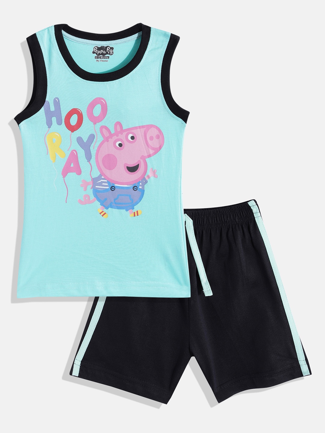 

Eteenz Infant Boys Peppa Pig Print Premium Cotton T-shirt with Shorts, Blue