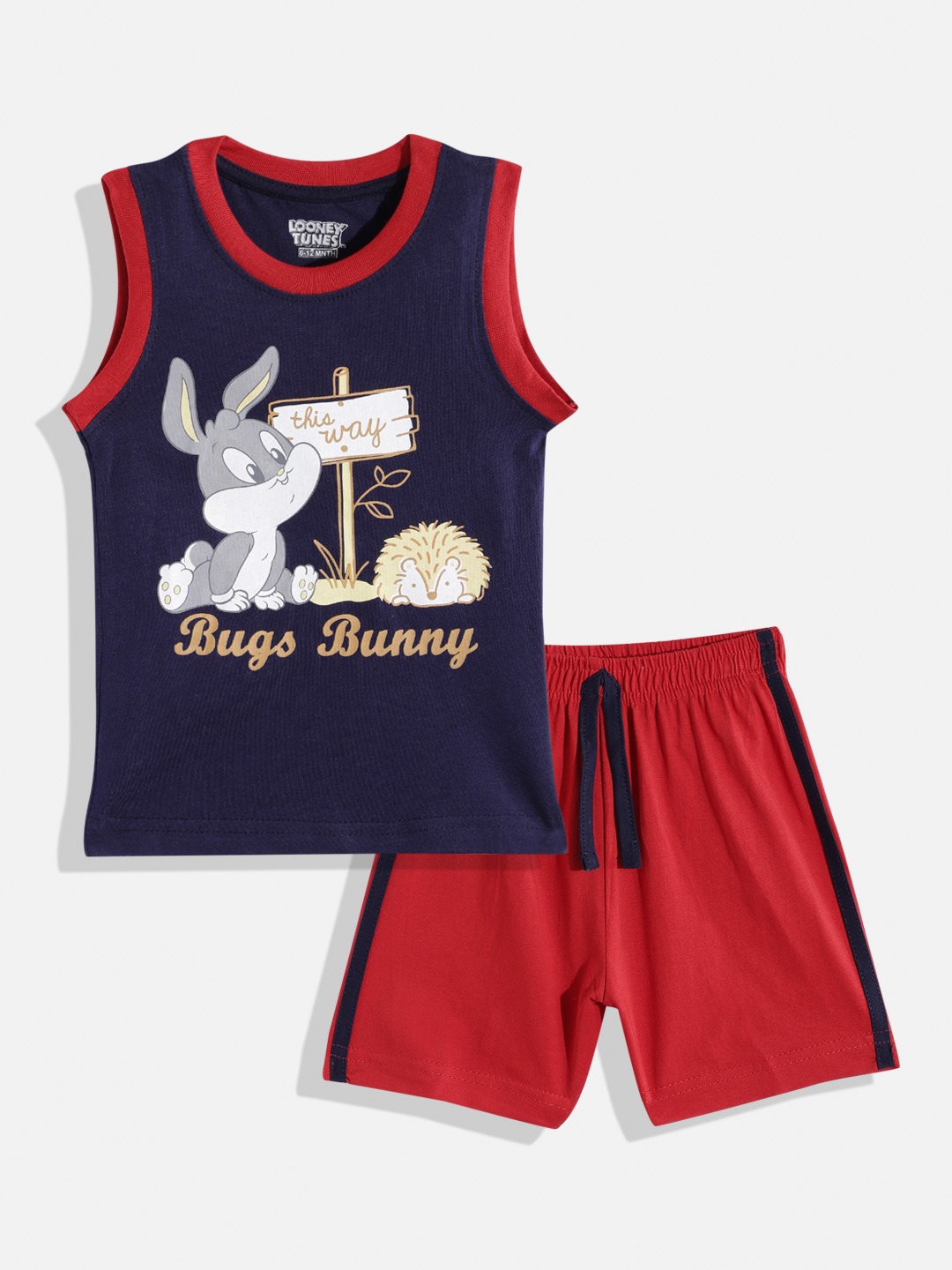 

Eteenz Infant Boys Looney Toons Print Premium Cotton T-shirt with Shorts, Navy blue