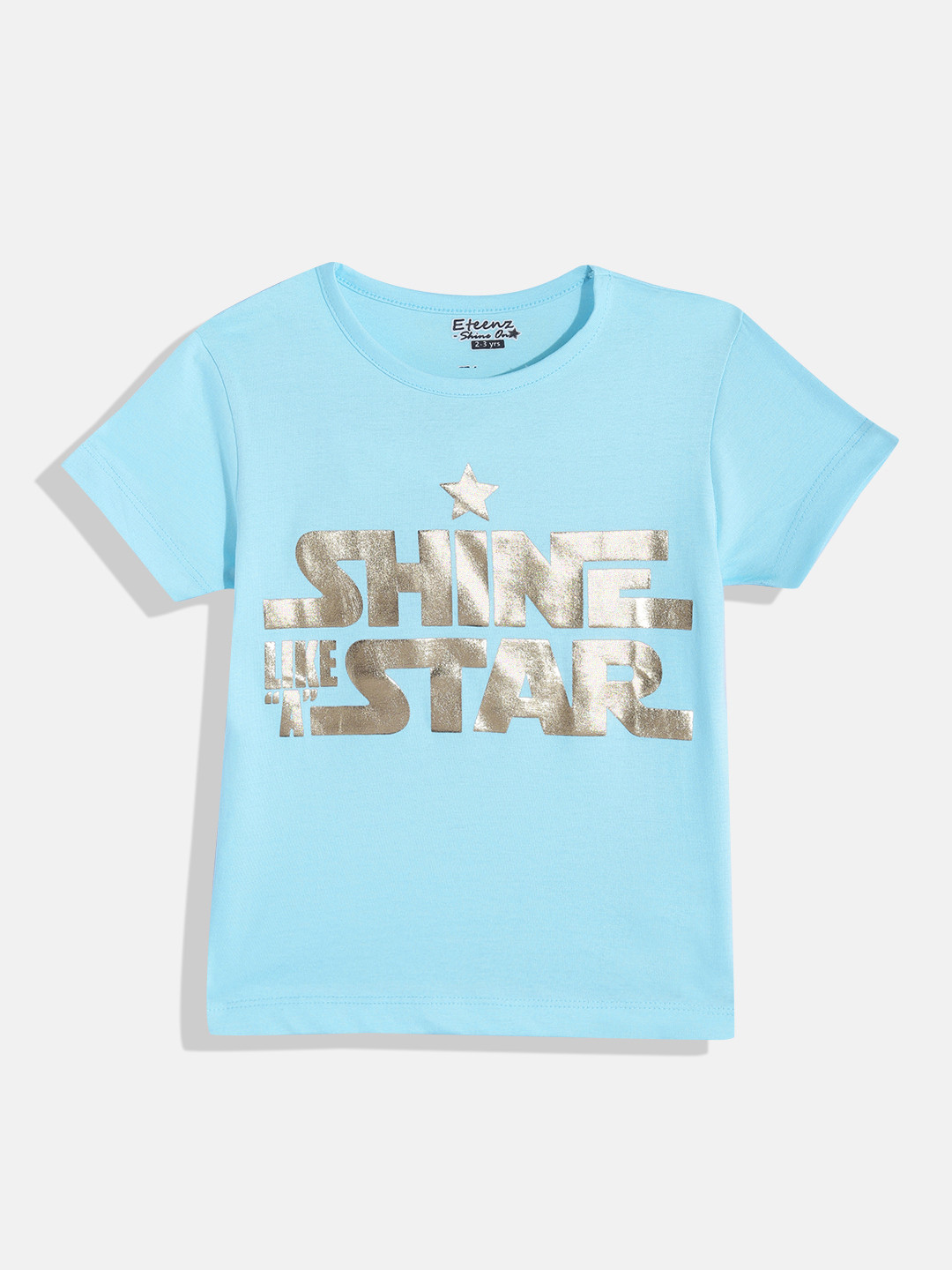 

Eteenz Girls Premium Cotton Typography Printed T-shirt, Blue