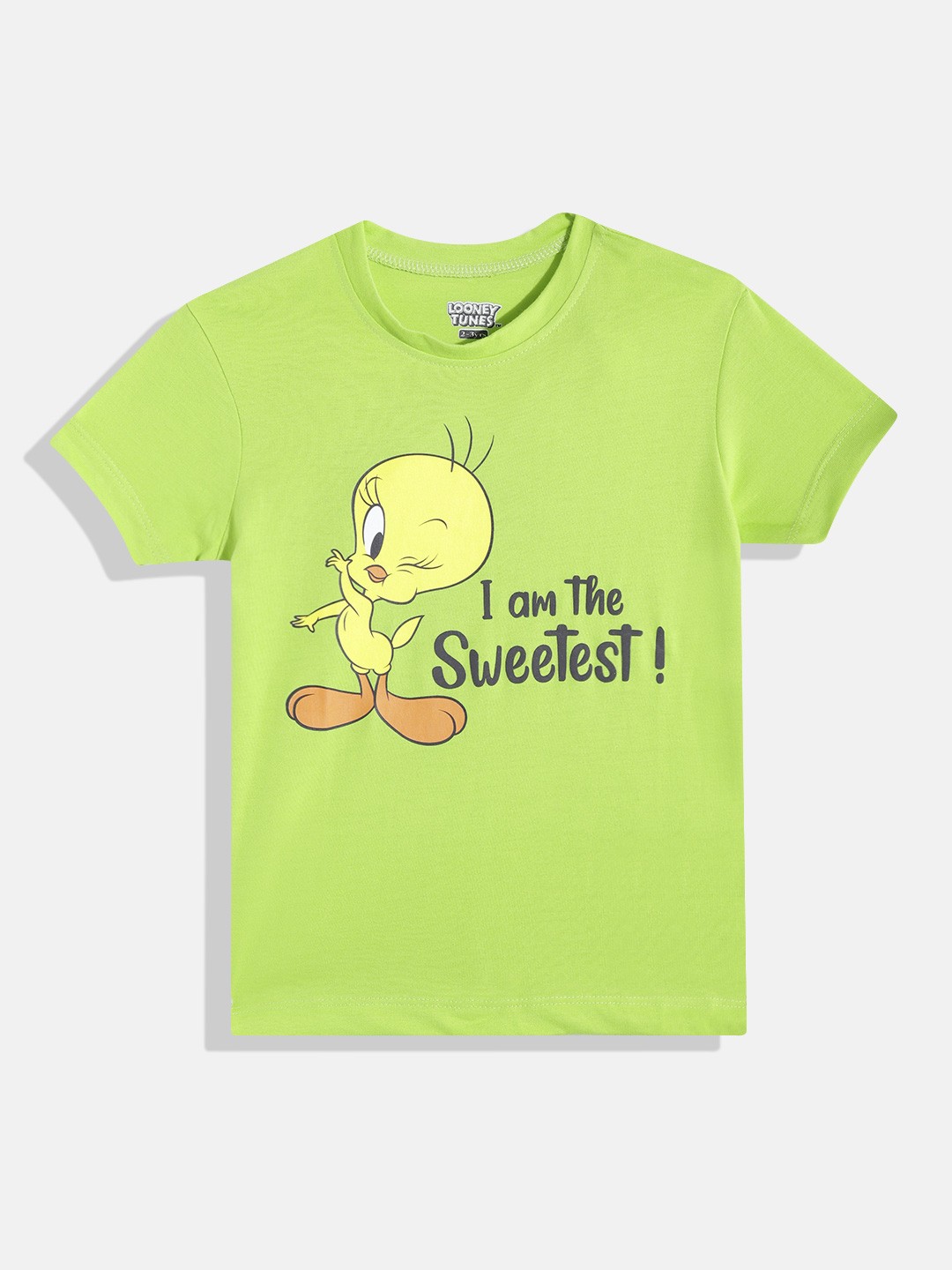 

Eteenz Girls Premium Cotton Tweety Printed T-shirt, Fluorescent green