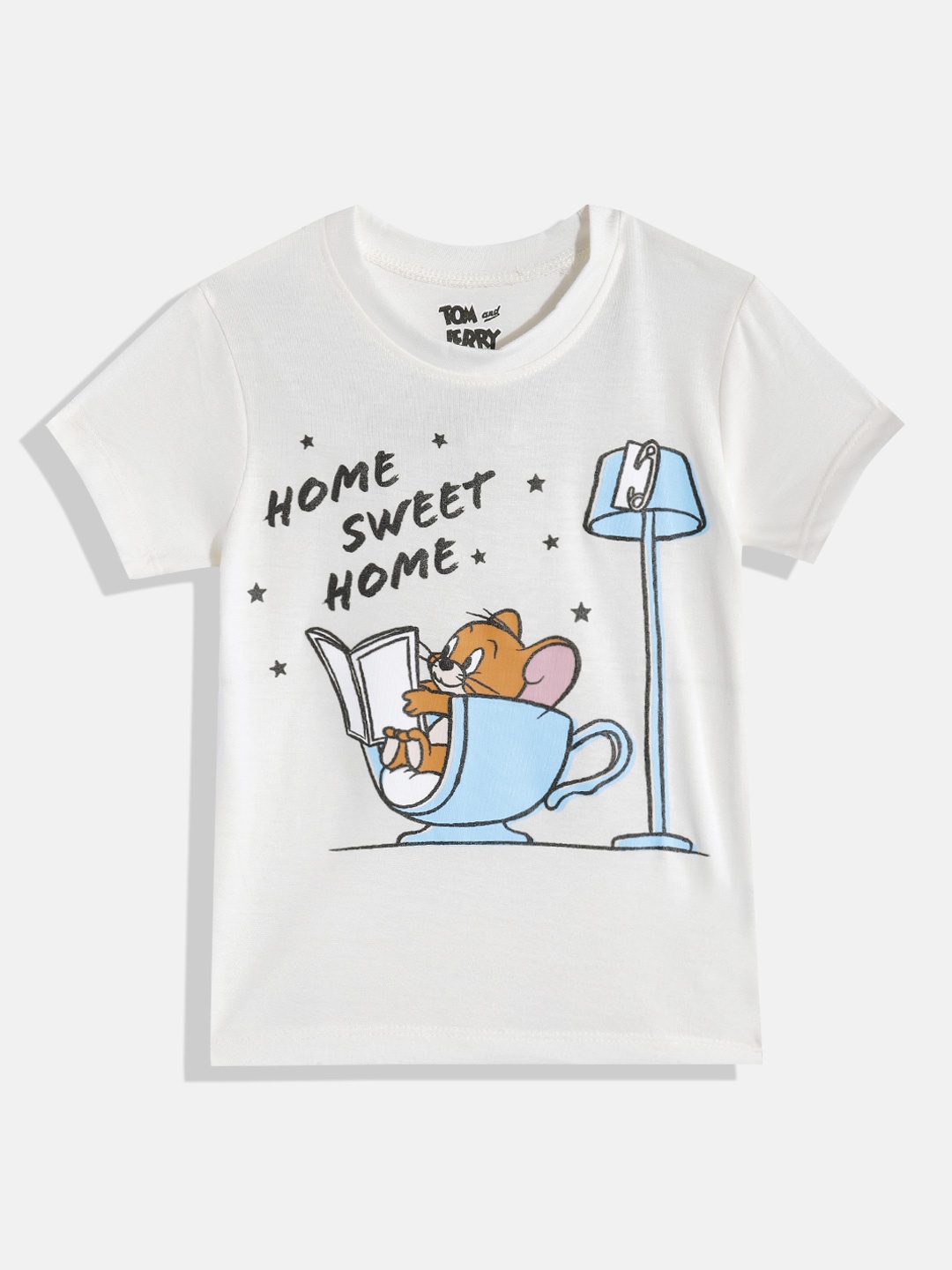 

Eteenz Girls Premium Cotton Tom & Jerry Printed T-shirt, Off white