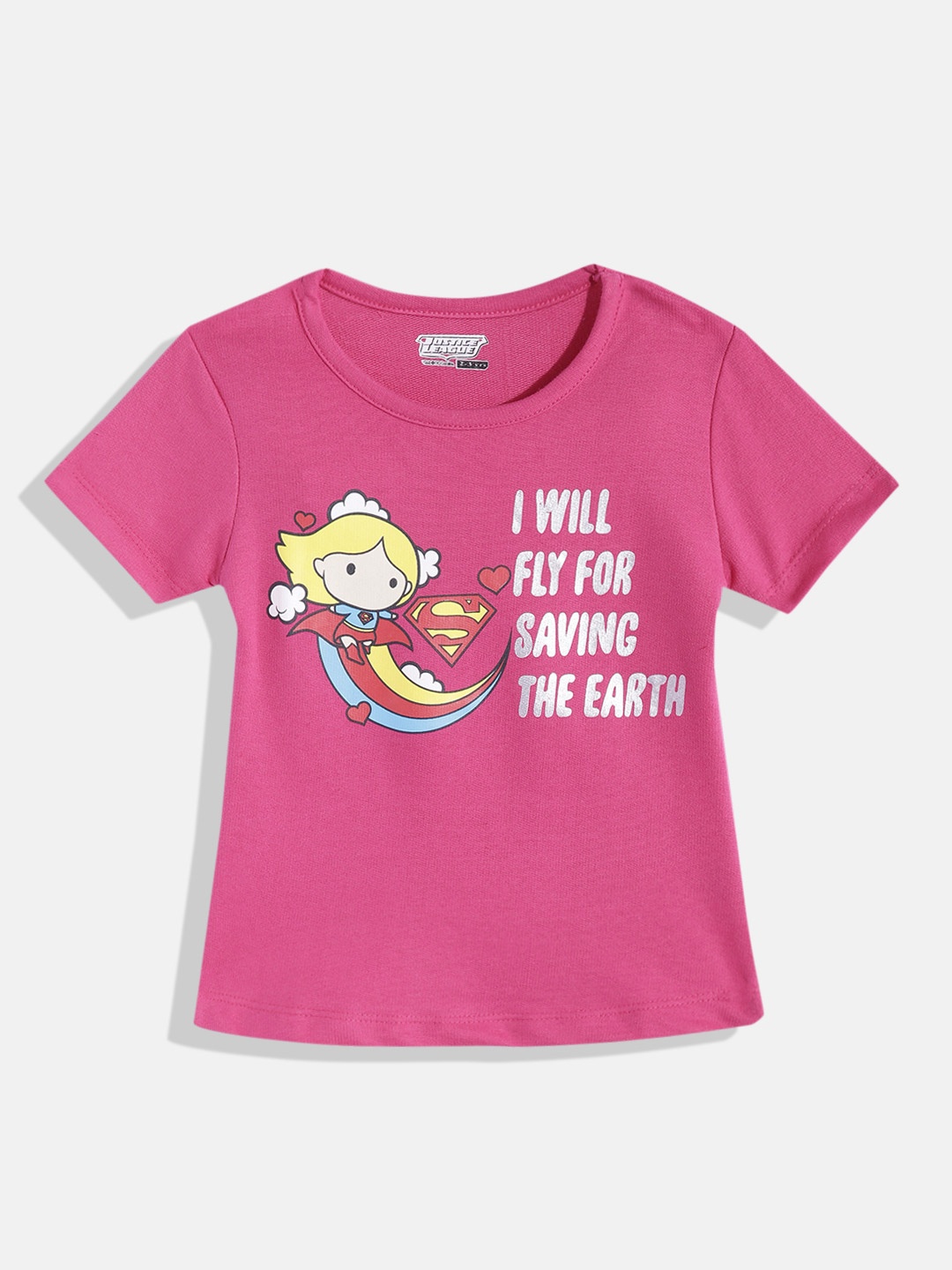 

Eteenz Girls Premium Cotton Justice League Printed T-shirt, Fuchsia