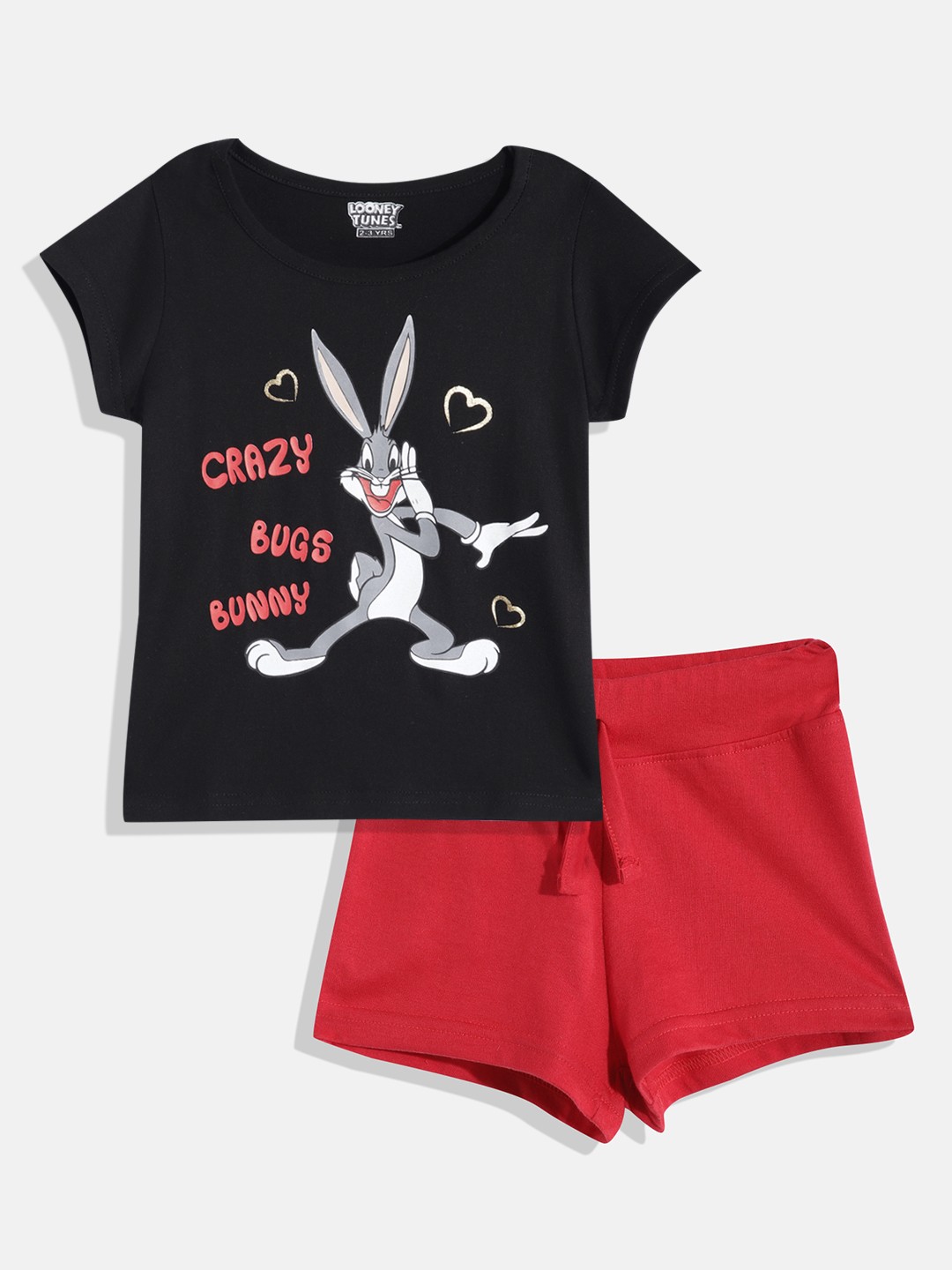 

Eteenz Girls Premium Cotton Bugs Bunny Print Top With Shorts, Black