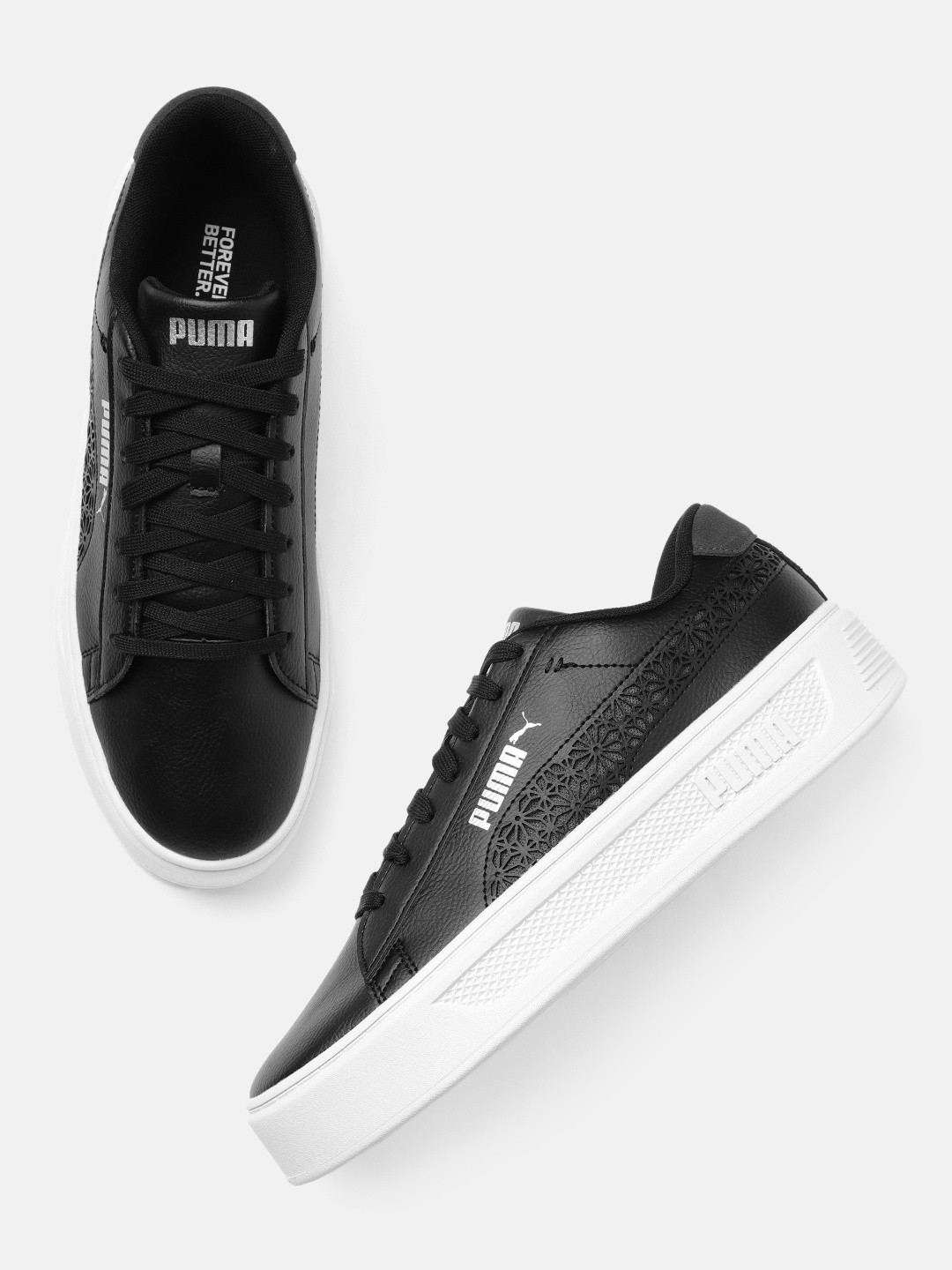 

Puma Women Solid Smash Platform V3 Laser Cut Sneakers, Black