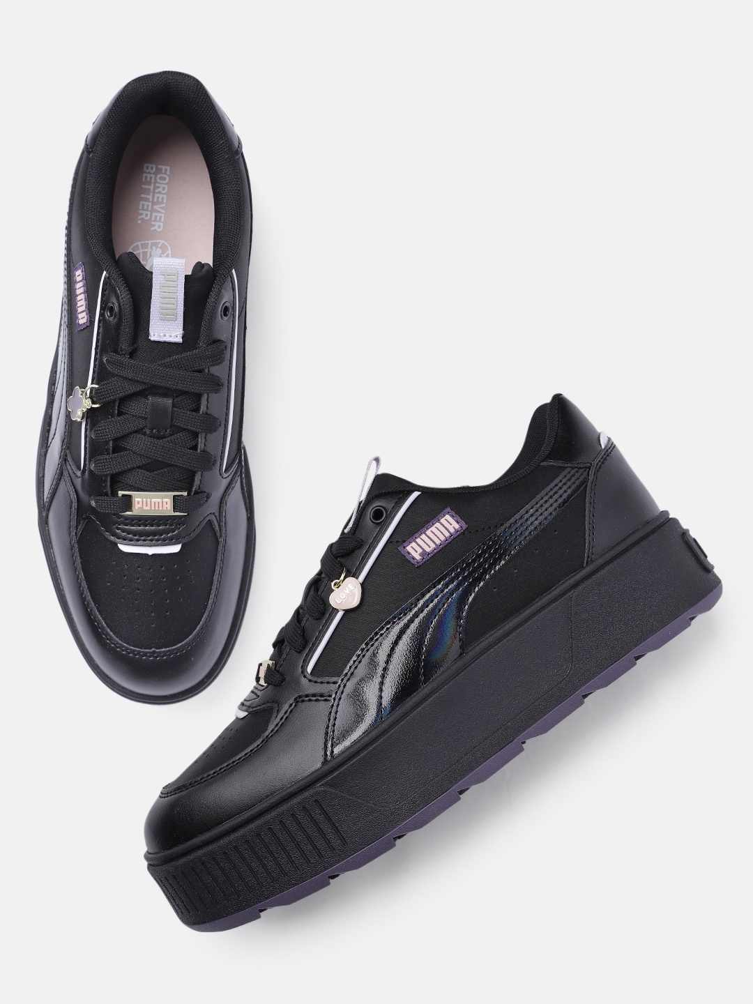 

Puma Women Karmen Rebelle Charms Perforated Platform Sustainable Sneakers, Black