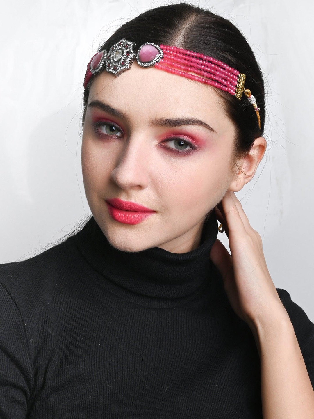 

ODETTE Gold-Plated Alloy Artificial Beads Necklace & Earrings Set, Pink
