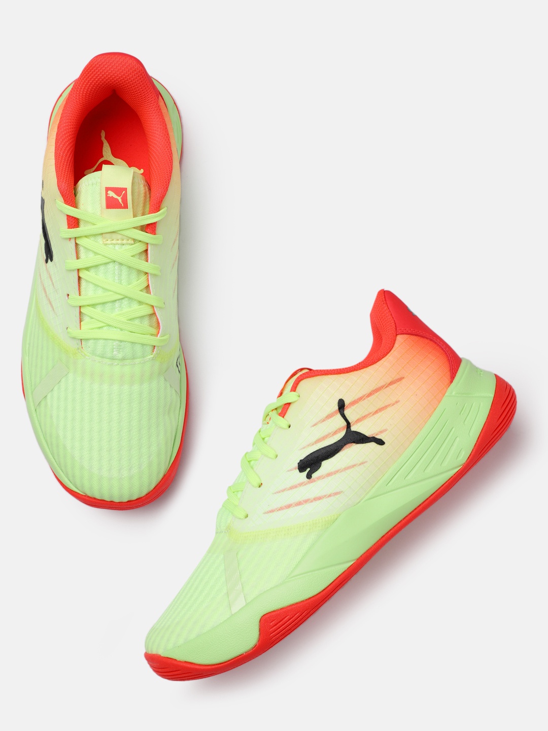 

Puma Unisex Striped Accelerate Pro II Indoor Basketball Shoes, Fluorescent green