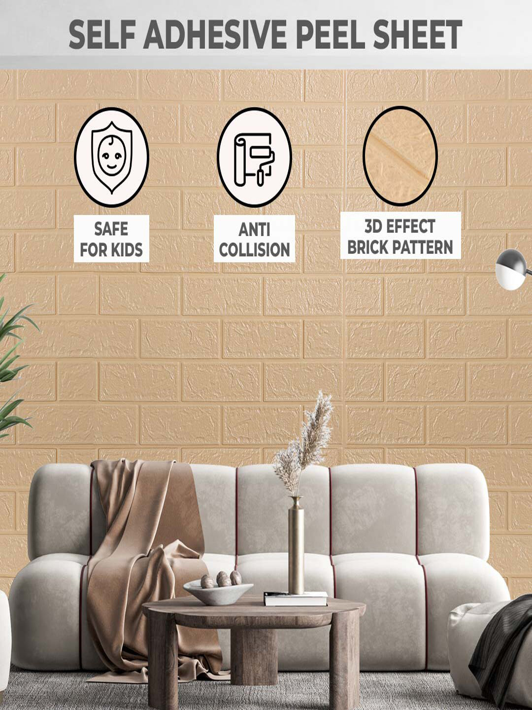 

Kuber Industries Cream-Coloured 5 Pieces Foam Brick Pattern 3D Wallpaper for Walls
