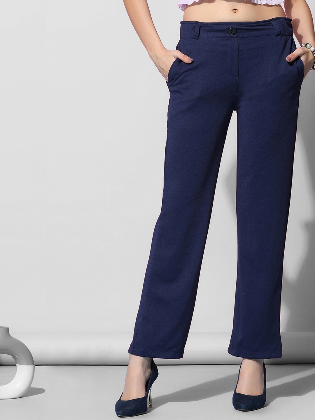 

Selvia Women Mid-Rise Easy Wash Trousers, Navy blue