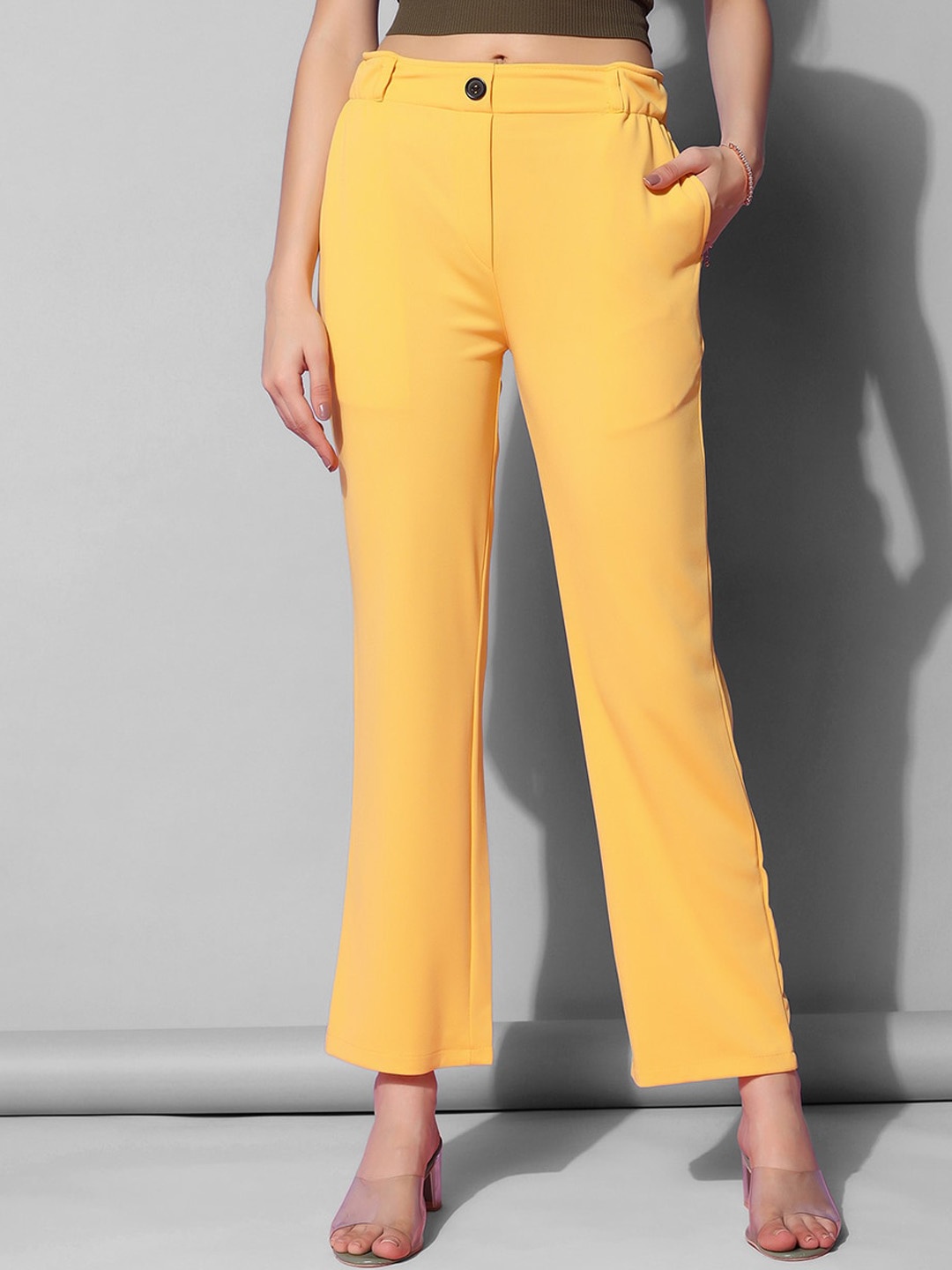 

Selvia Women Mid-Rise Easy Wash Bootcot Trousers, Yellow