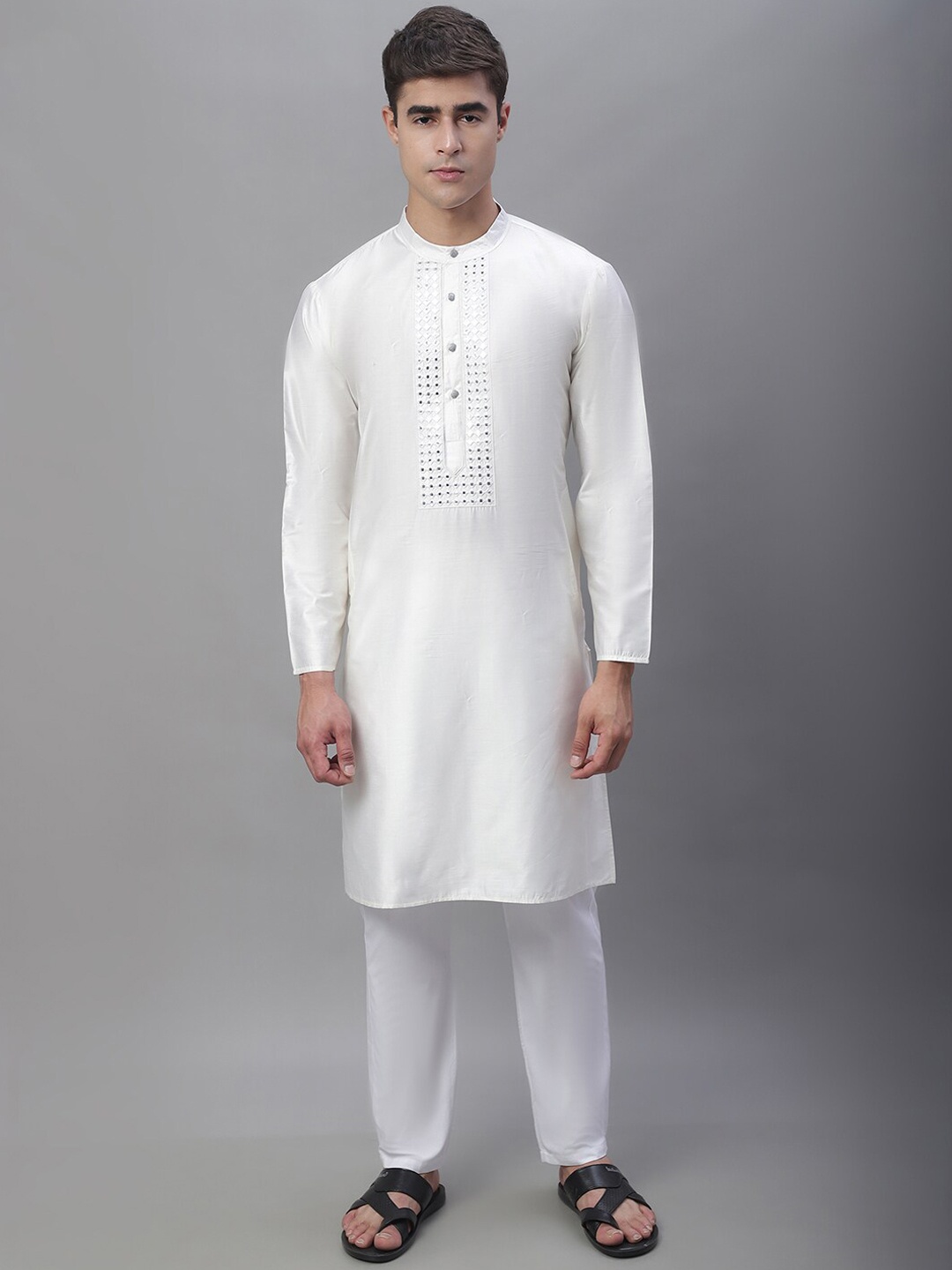 

Anouk White Band Collar Mirror Work Kurta