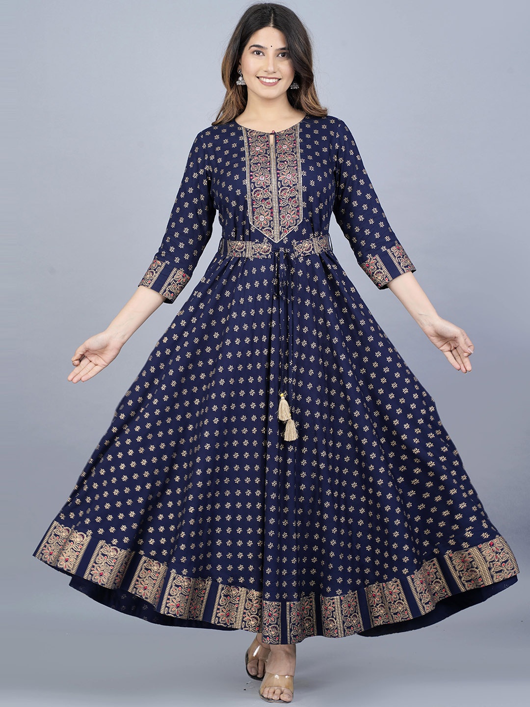 

JAIPURI COLLECTION Ethnic Motifs Printed Maxi Ethnic Dress, Navy blue