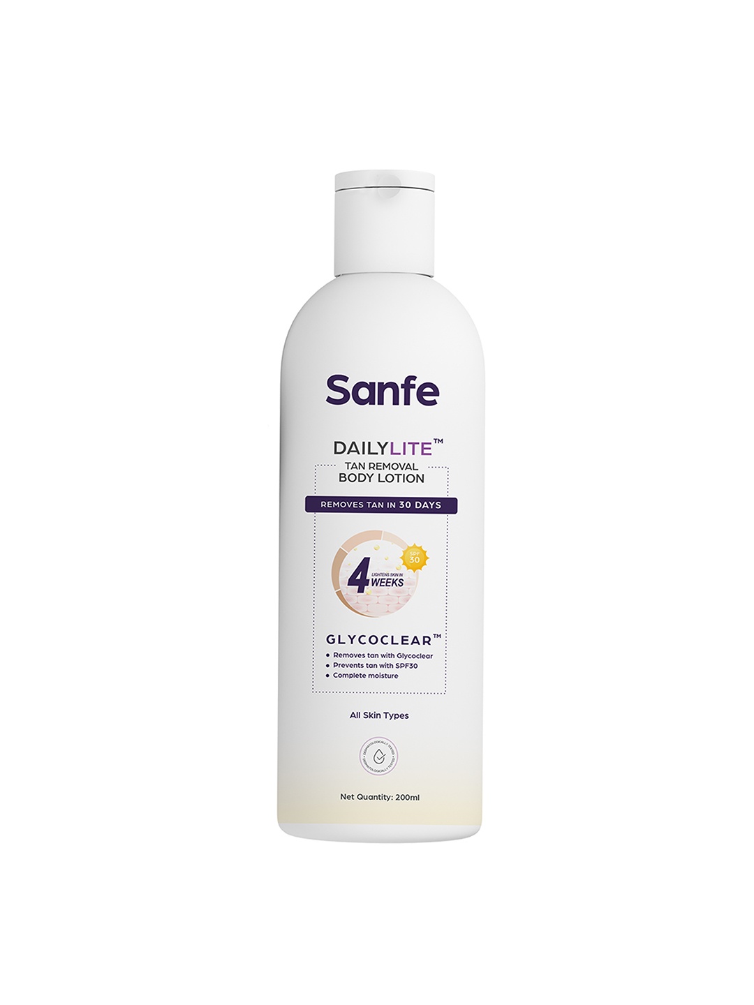 

Sanfe DailyLite Body Lotion with Glycopeel Technology & SPF 30 - 200ml, White