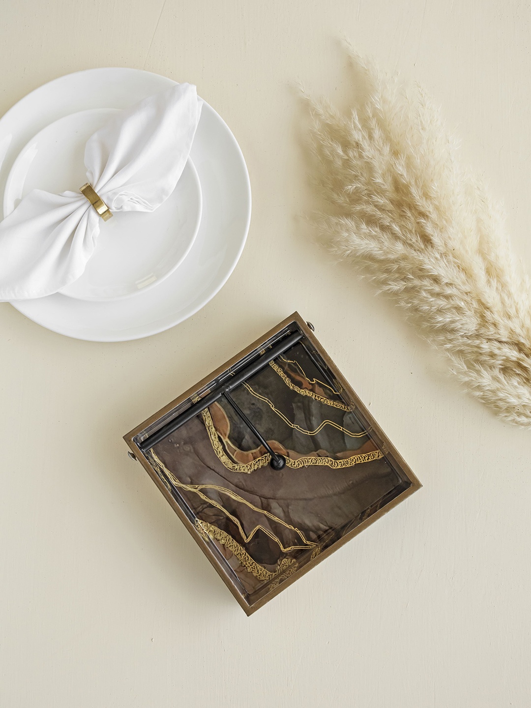

Clasiko Brown & Beige Printed MDF Wooden Tissues & Napkin Holder With Weight