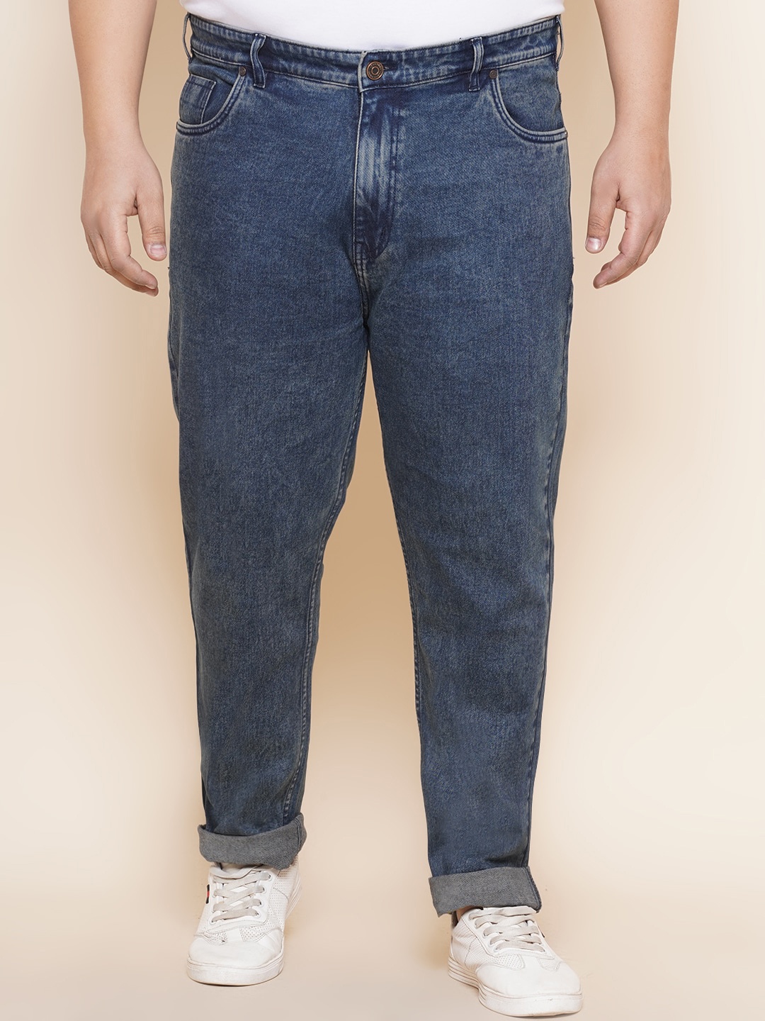 

John Pride Men Plus Size Regular Fit Stretchable Light Fade Jeans, Blue