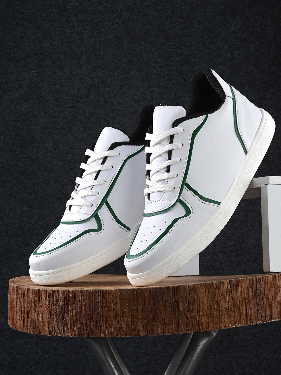

Kook N Keech Men White And Green Perforated Sneakers