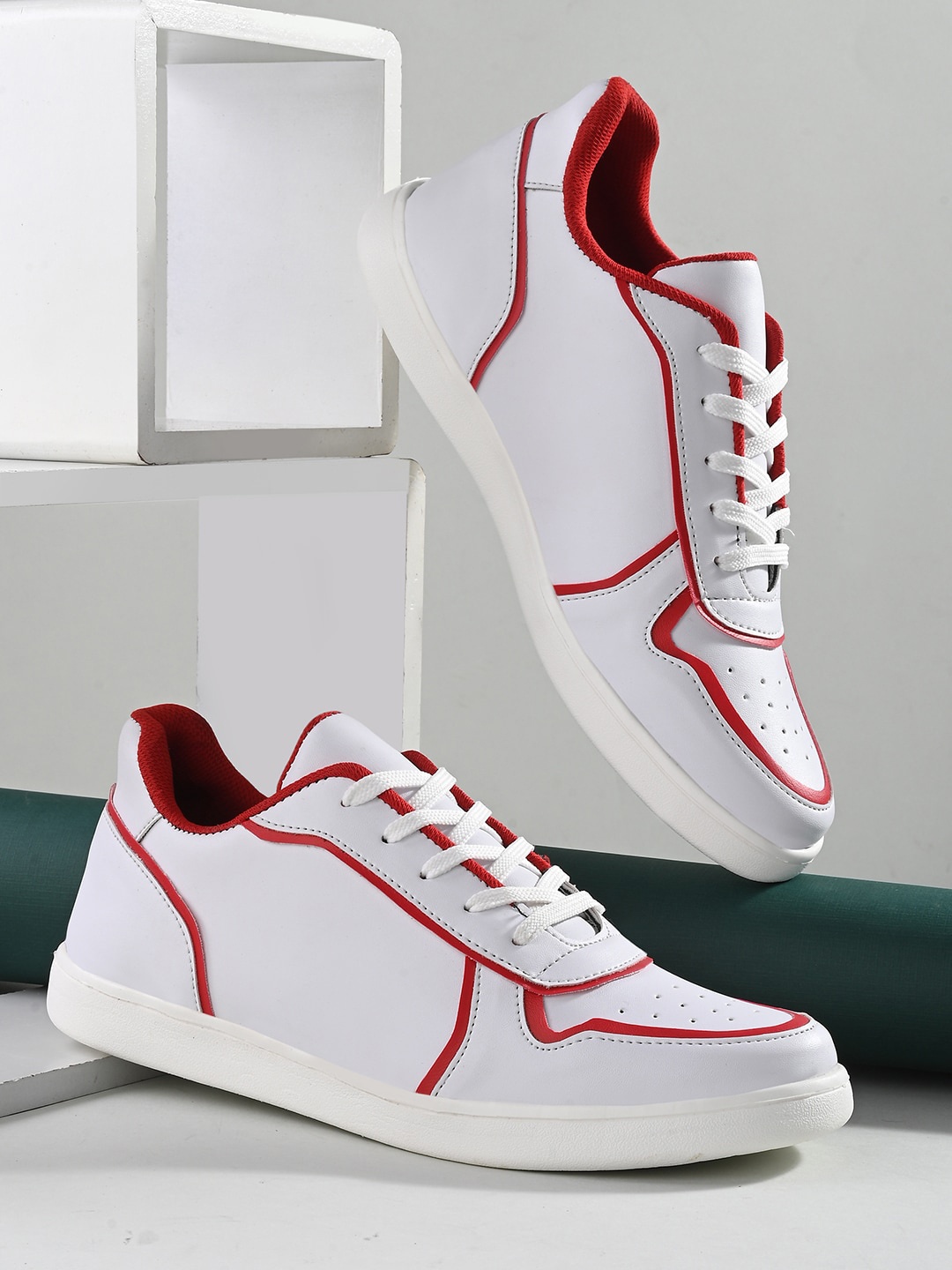 

Kook N Keech Men White & Red Perforations Comfort Insol Basics Sneakers