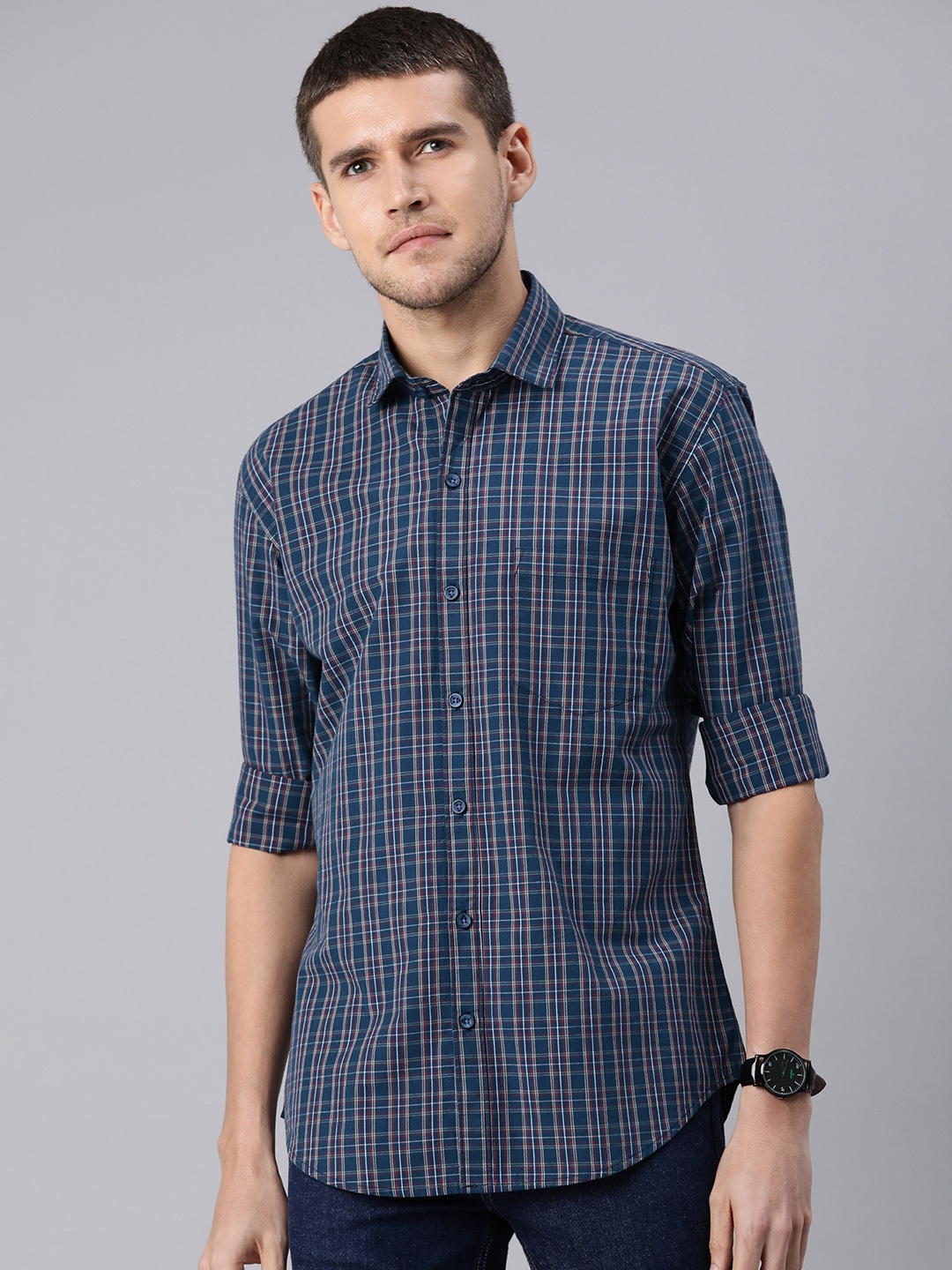 

DEZANO Men Comfort Opaque Checked Casual Shirt, Blue