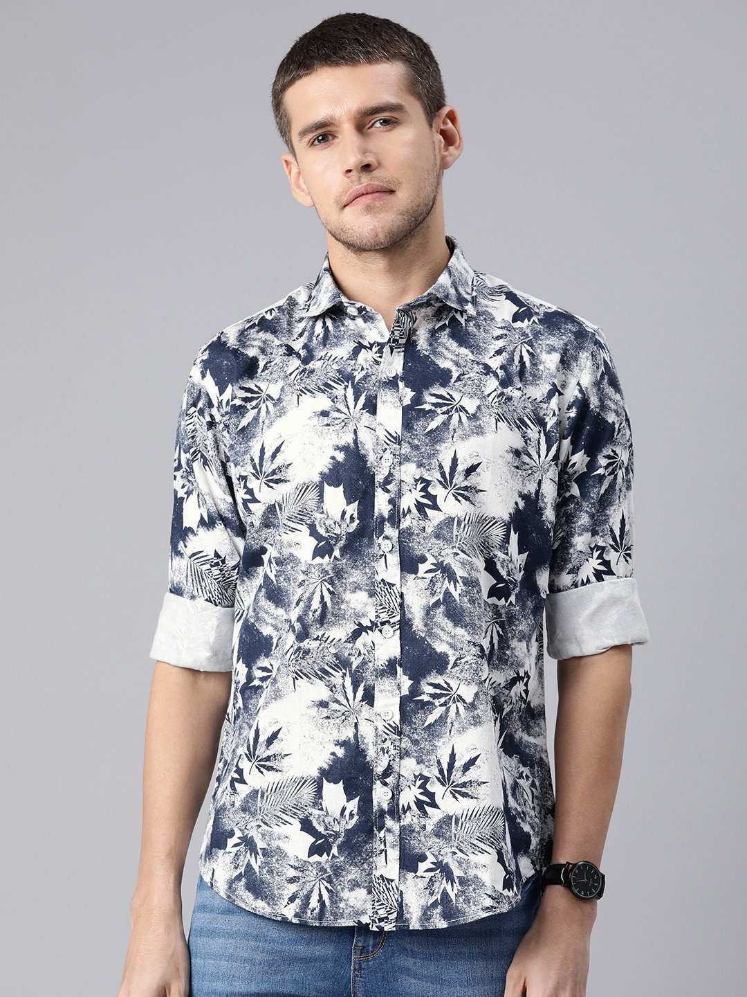 

DEZANO Men Comfort Floral Printed Casual Shirt, Blue