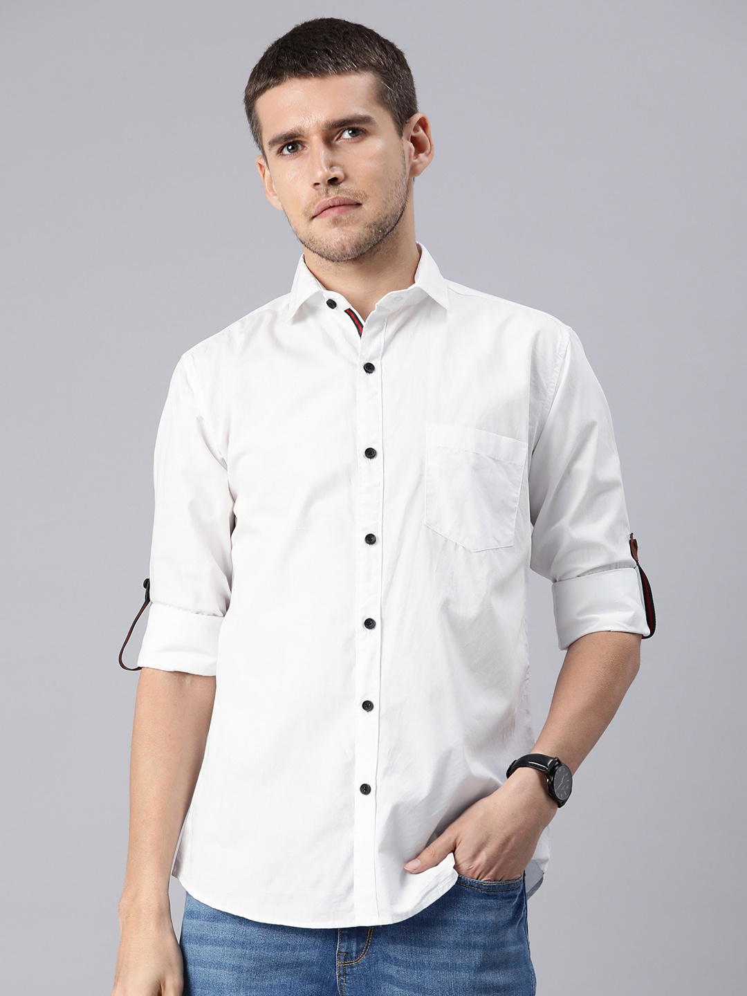 

DEZANO Men Comfort Opaque Casual Shirt, White