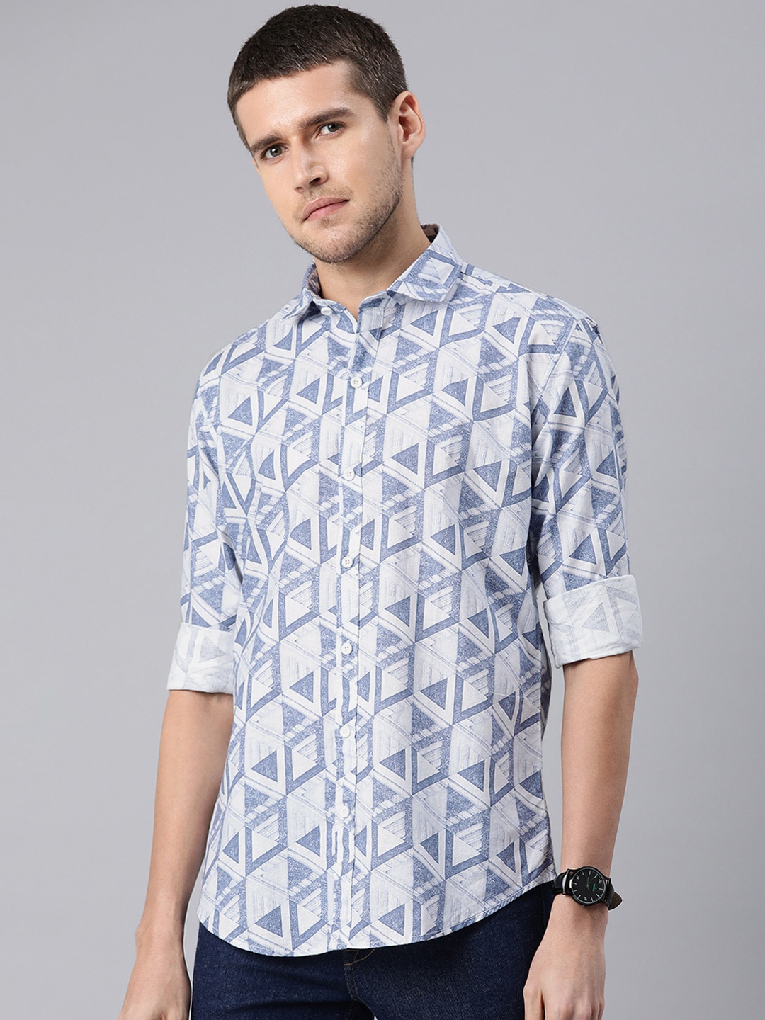 

DEZANO Men Comfort Opaque Printed Casual Shirt, Blue